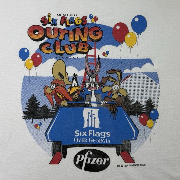 Vintage 1994 Six Flags Pfizer Looney Tunes T-Shirt Single Stitch XL USA
